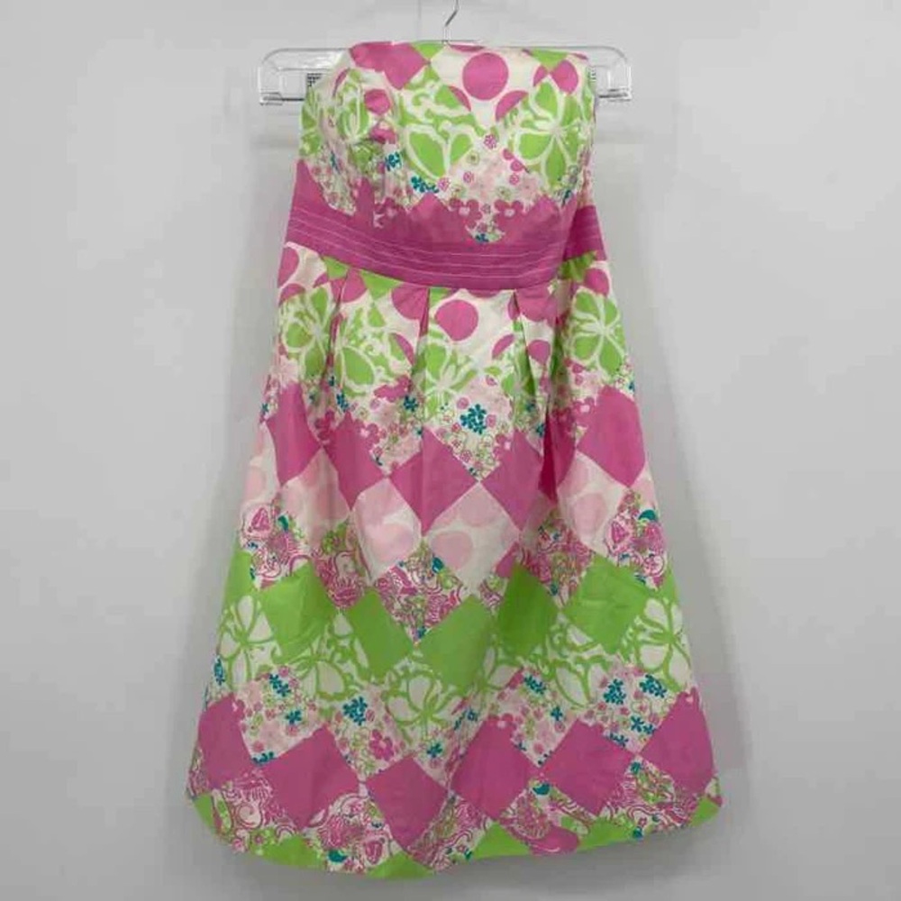 Lilly Pulitzer Size 6 Strapless Betsey Dress Garden Party Floral Print Cotton